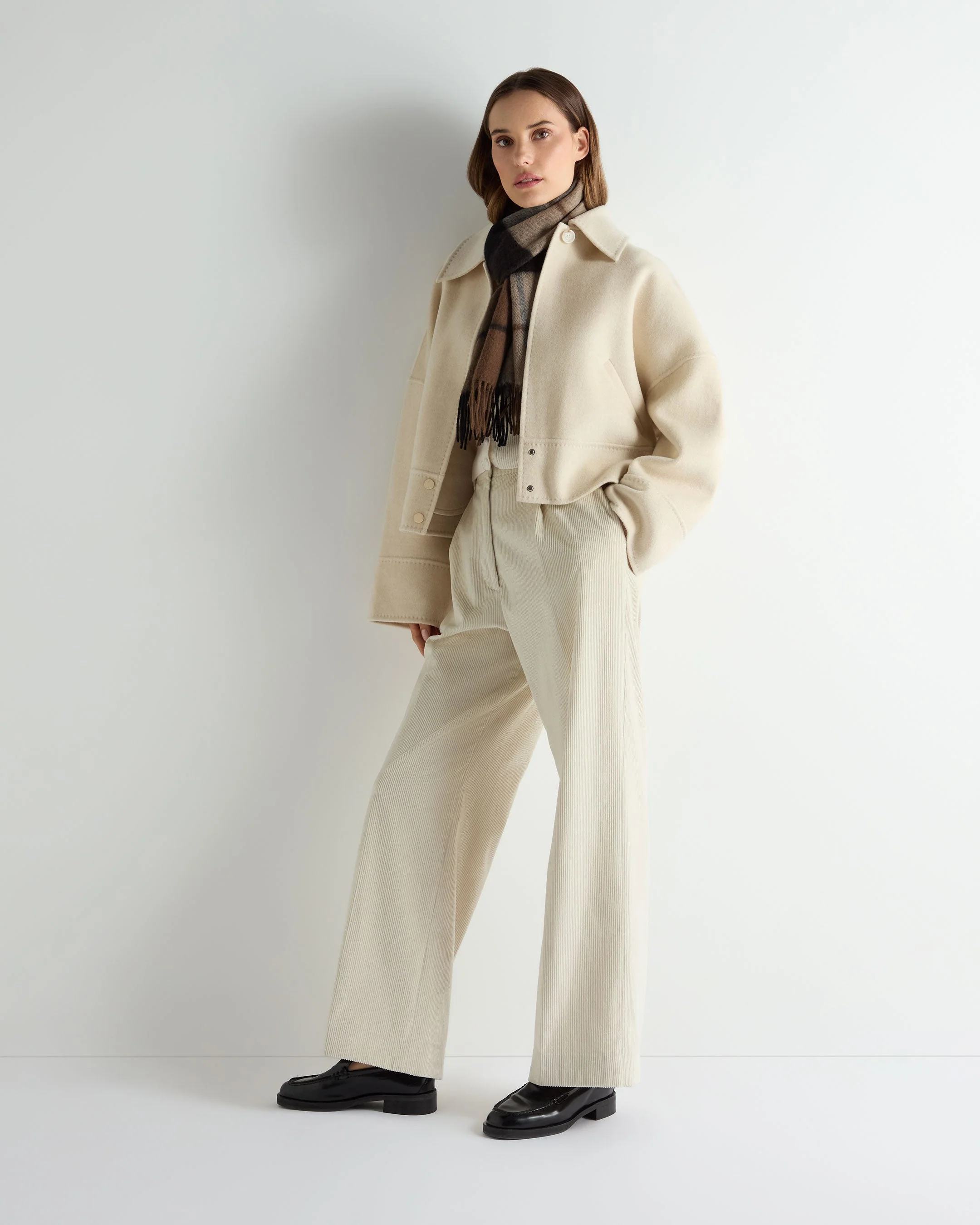 Women's Woven Cashmere Blend Short Jacket Off White - Image 3