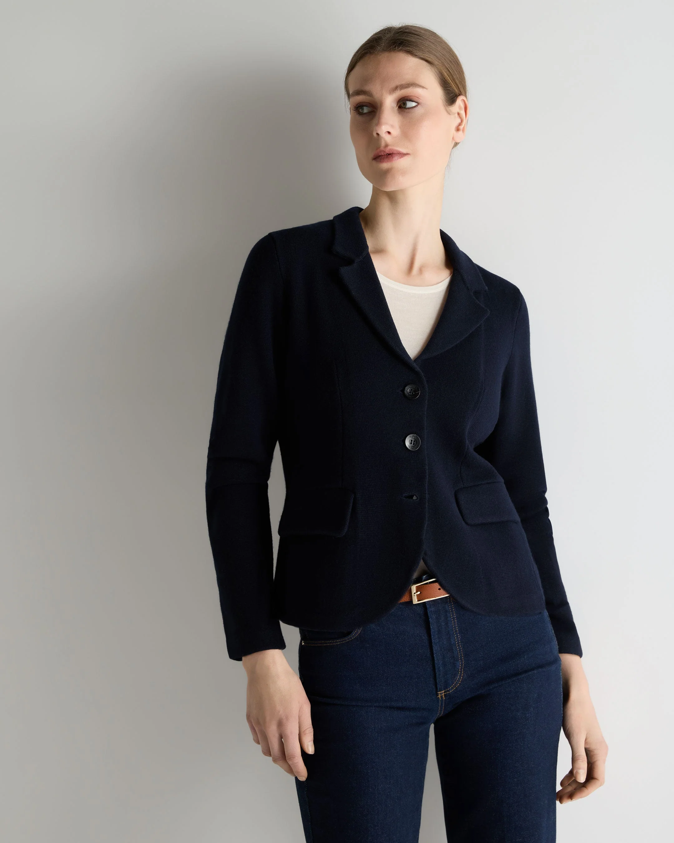 Women's Wool Cashmere Utility Blazer Navy Blue