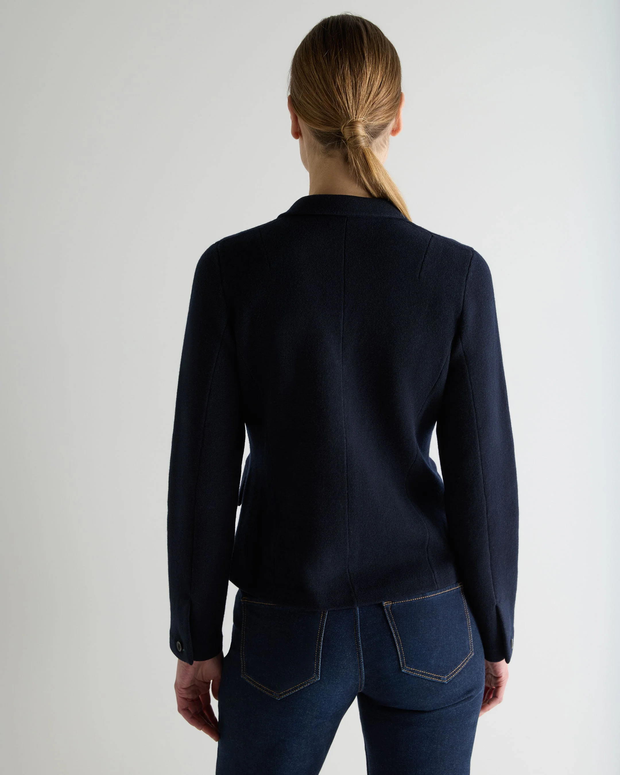 Women's Wool Cashmere Utility Blazer Navy Blue - Image 4