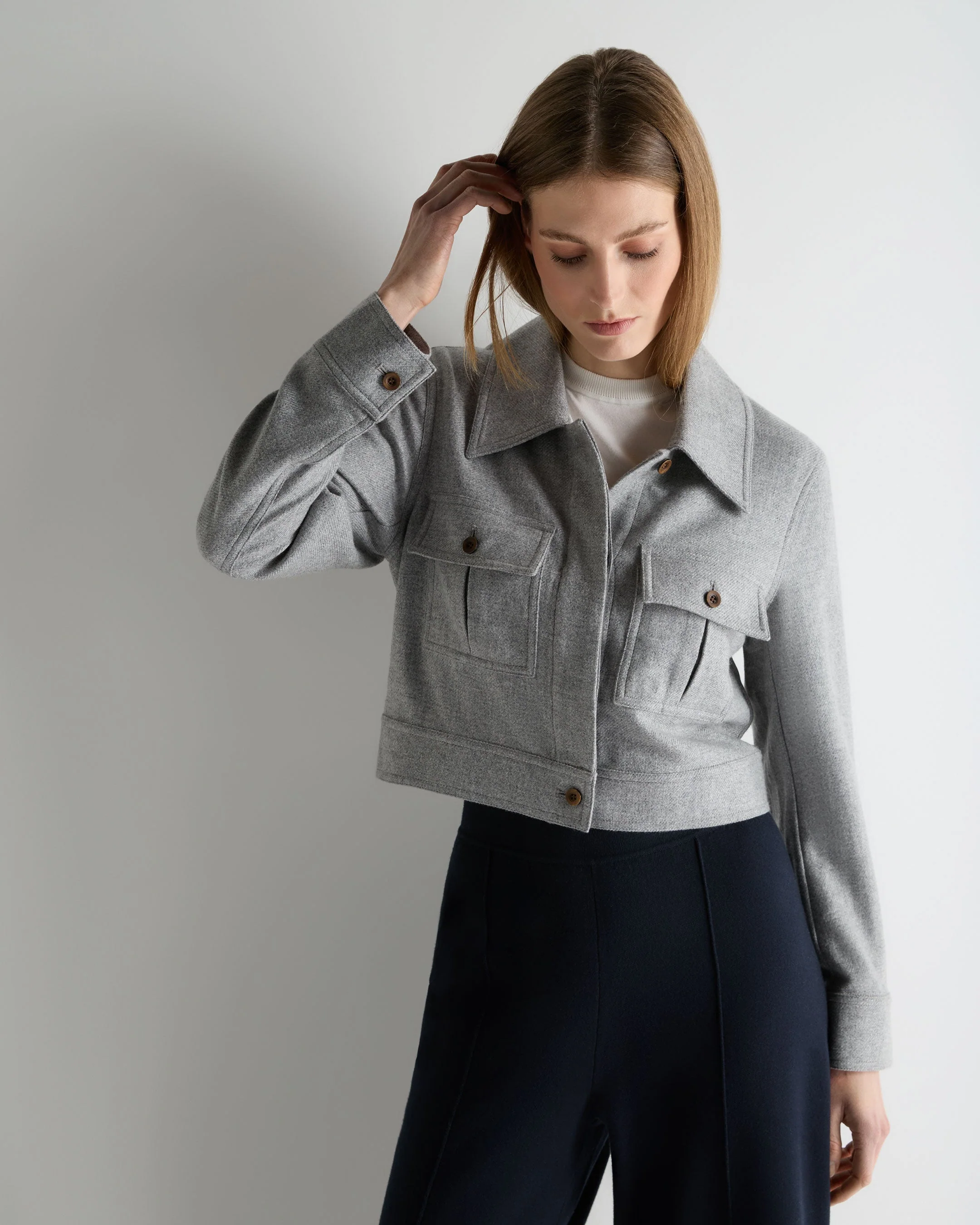 Women's Woven Cashmere Cropped Jacket Grey