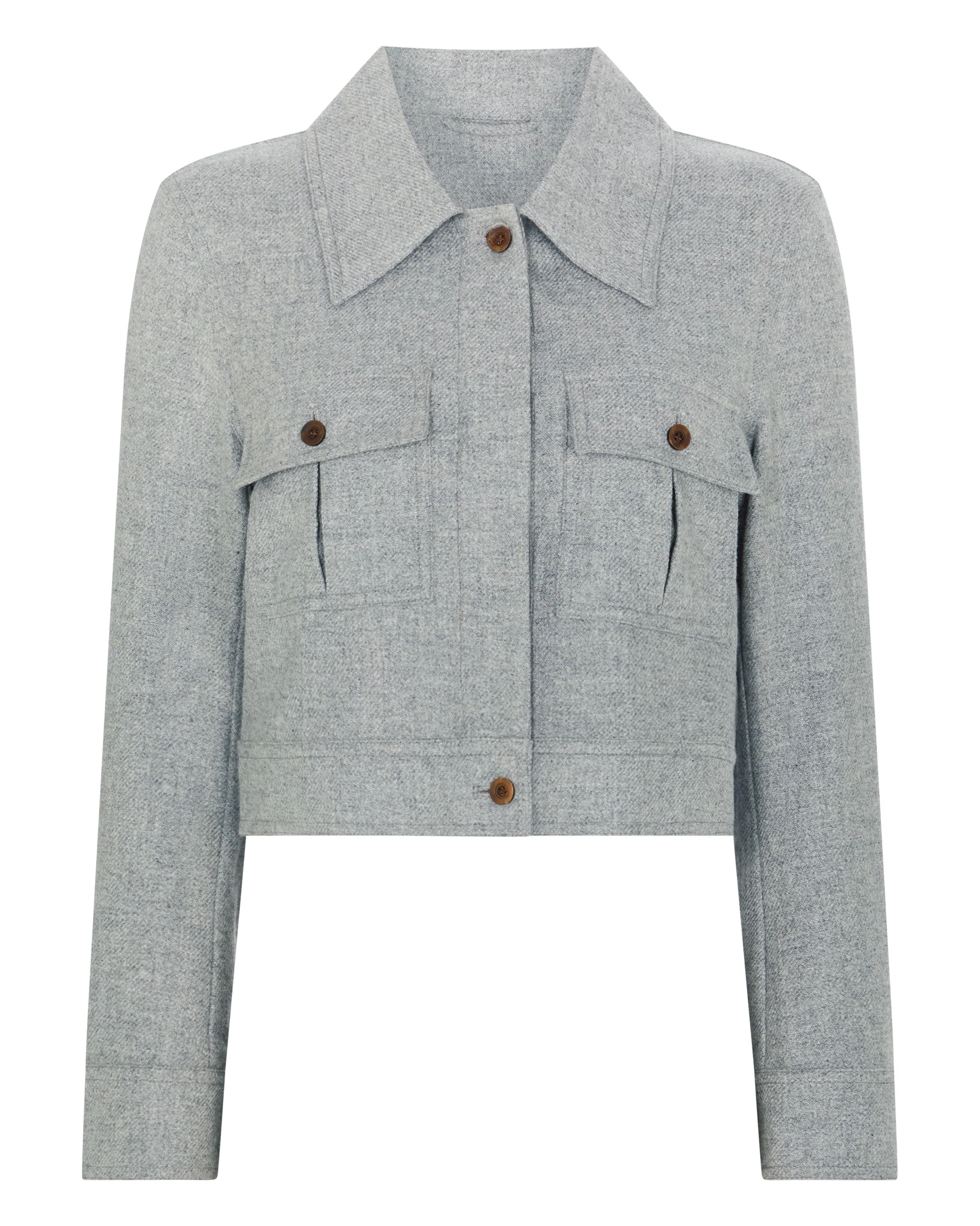 Women's Woven Cashmere Cropped Jacket Grey - Image 2