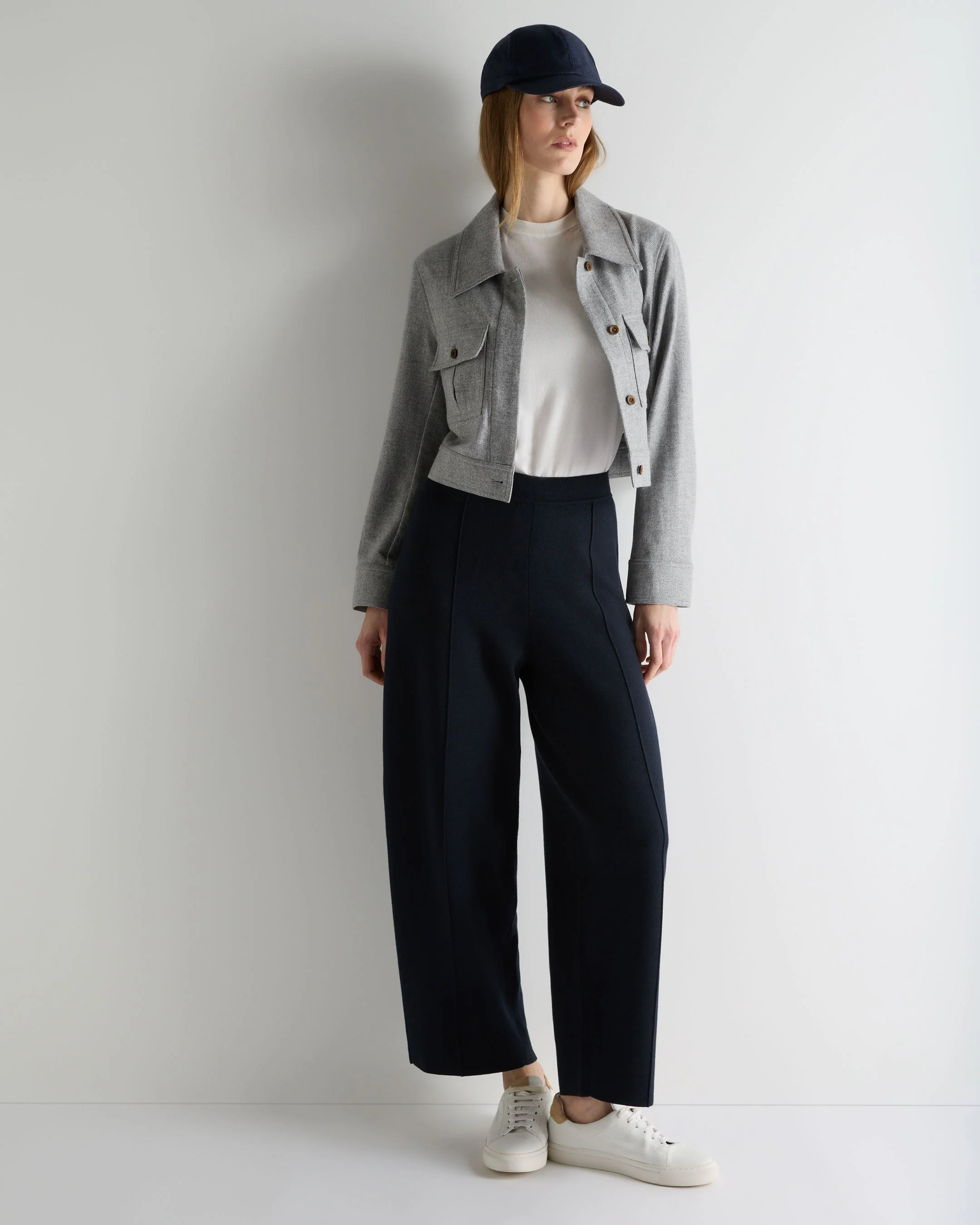 Women's Woven Cashmere Cropped Jacket Grey - Image 3