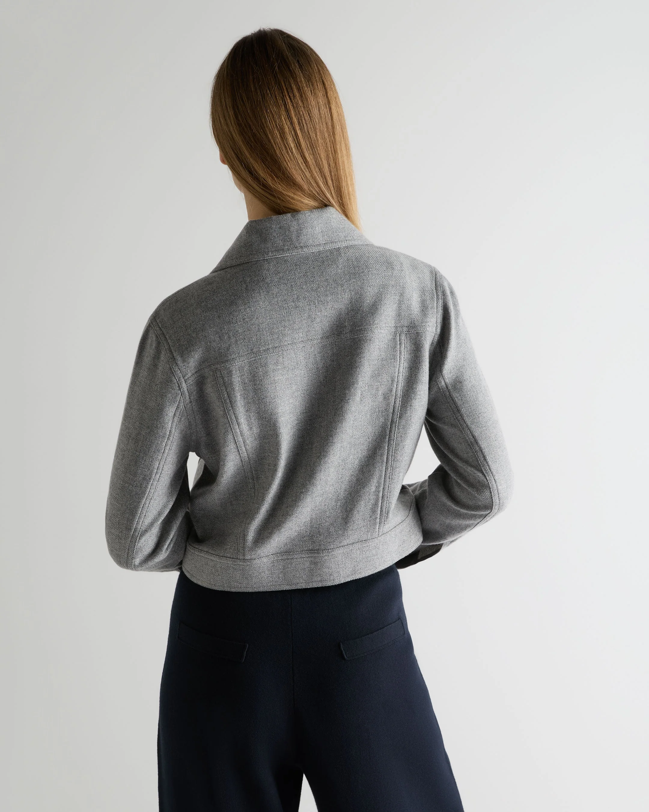 Women's Woven Cashmere Cropped Jacket Grey - Image 4