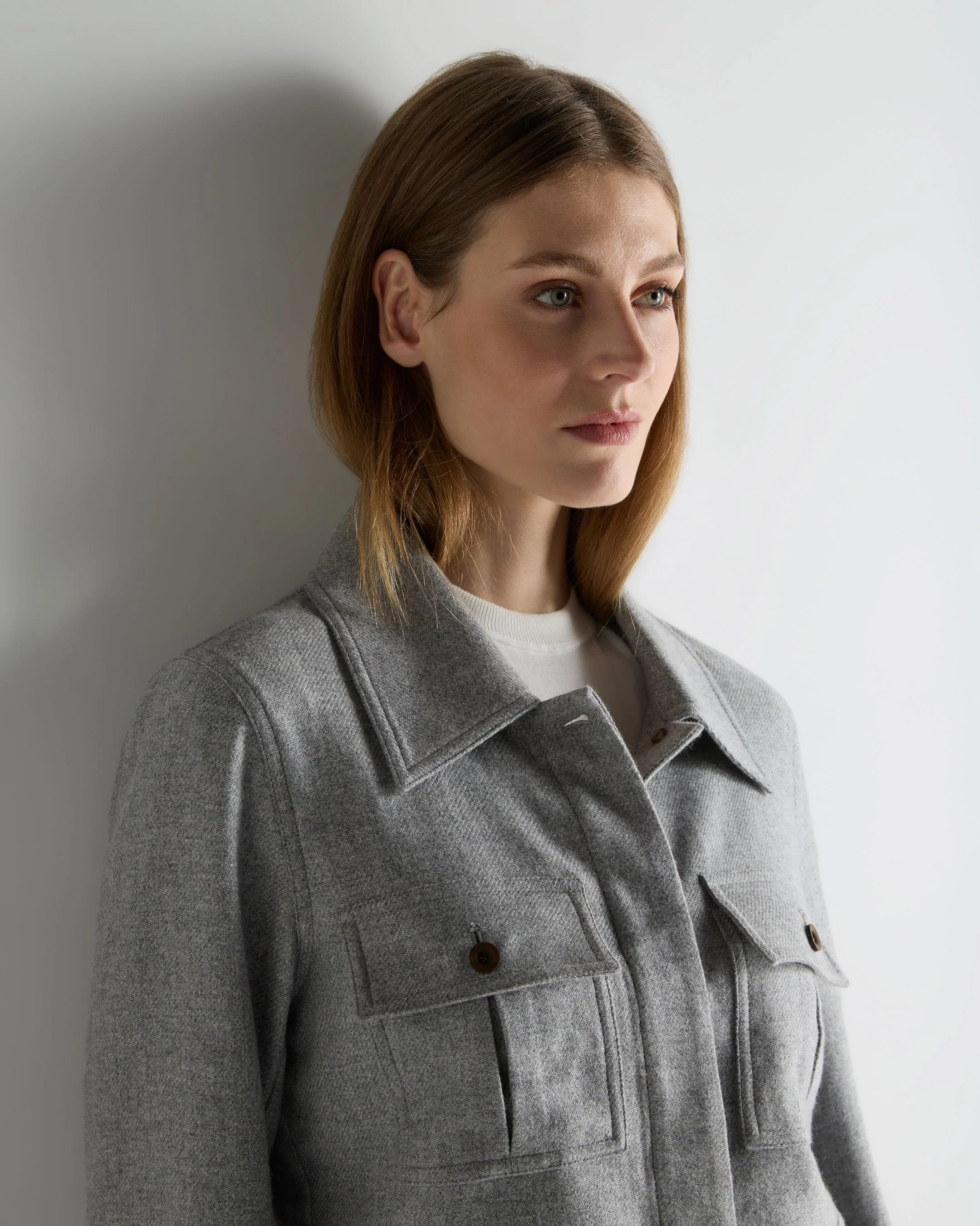 Women's Woven Cashmere Cropped Jacket Grey - Image 5