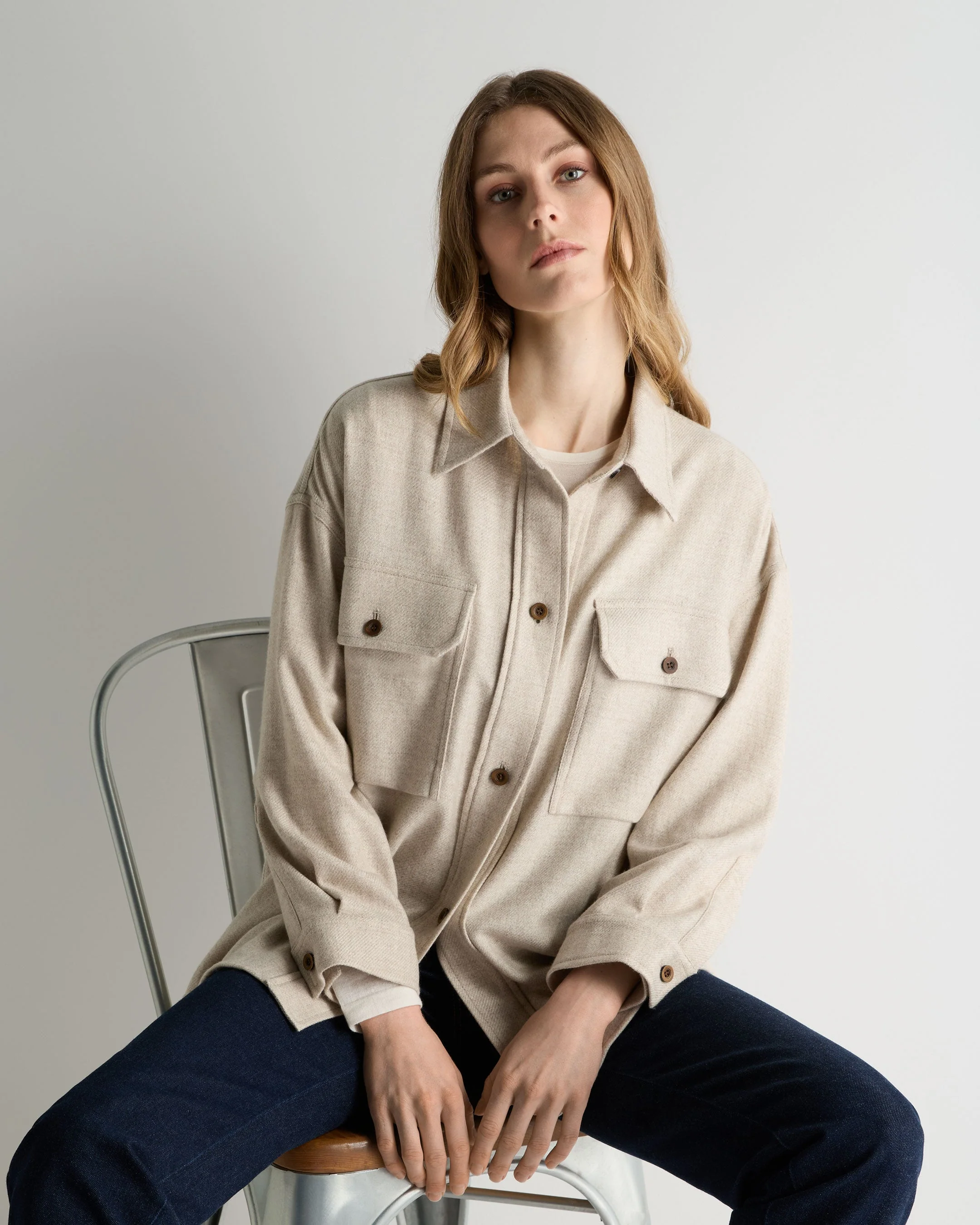 Women's Woven Cashmere Overshirt Beige Brown