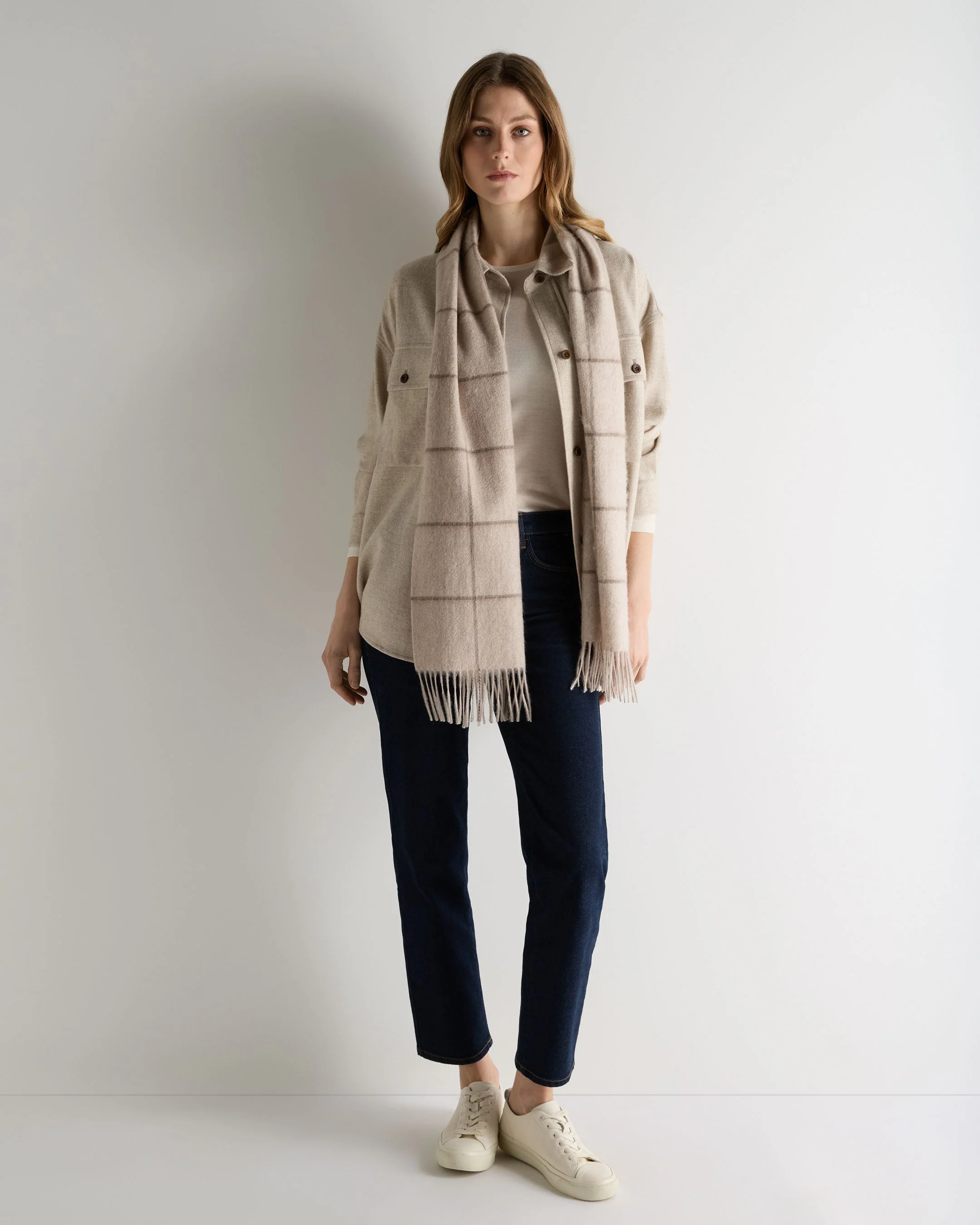 Women's Woven Cashmere Overshirt Beige Brown - Image 3