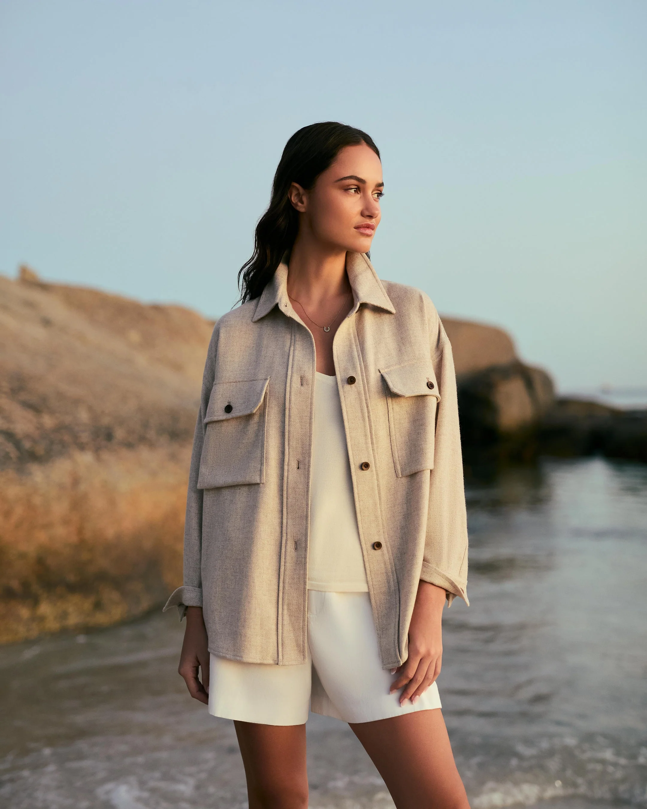 Women's Woven Cashmere Overshirt Beige Brown - Image 6