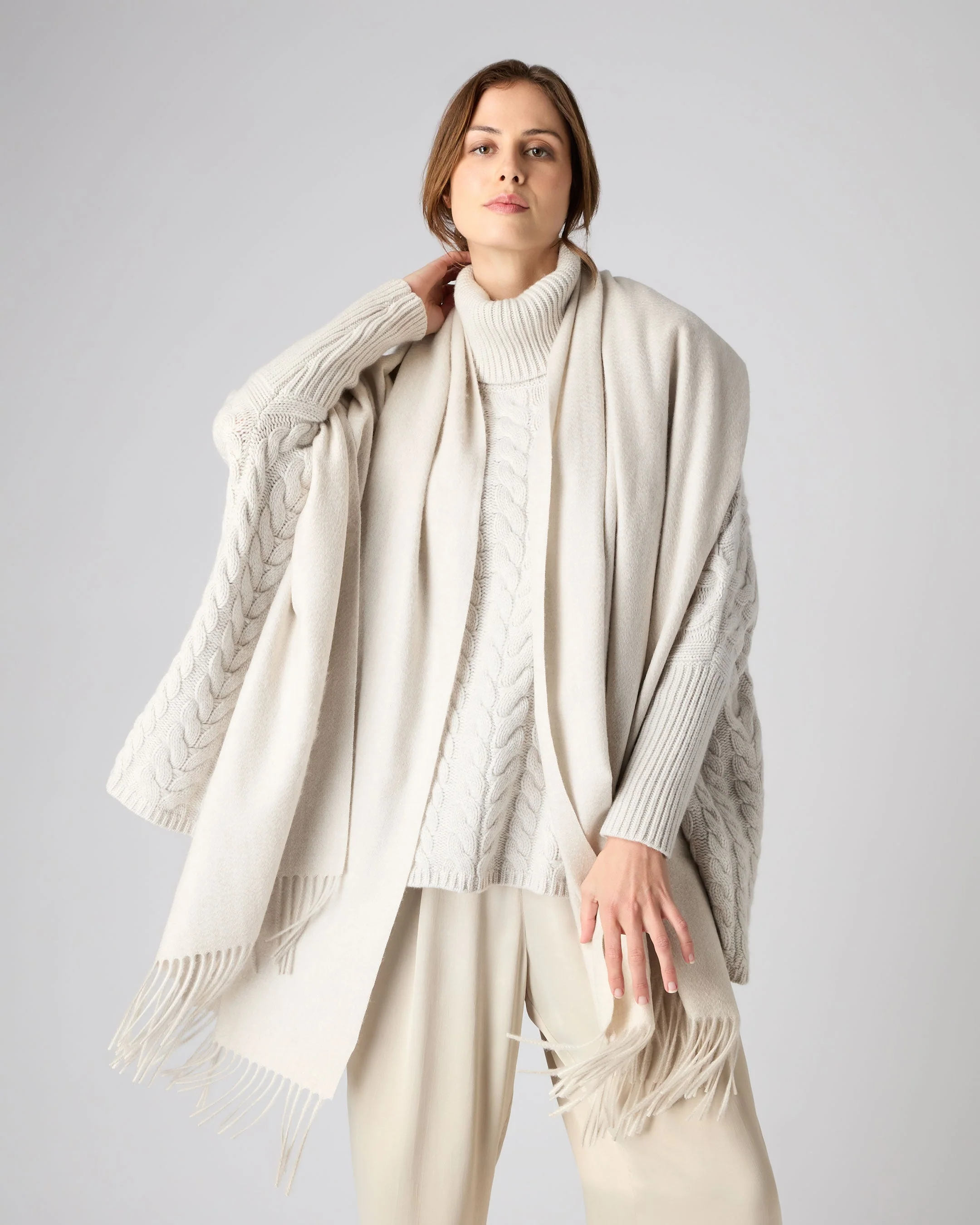 Women's Woven Cashmere Shawl Ecru White - Image 3