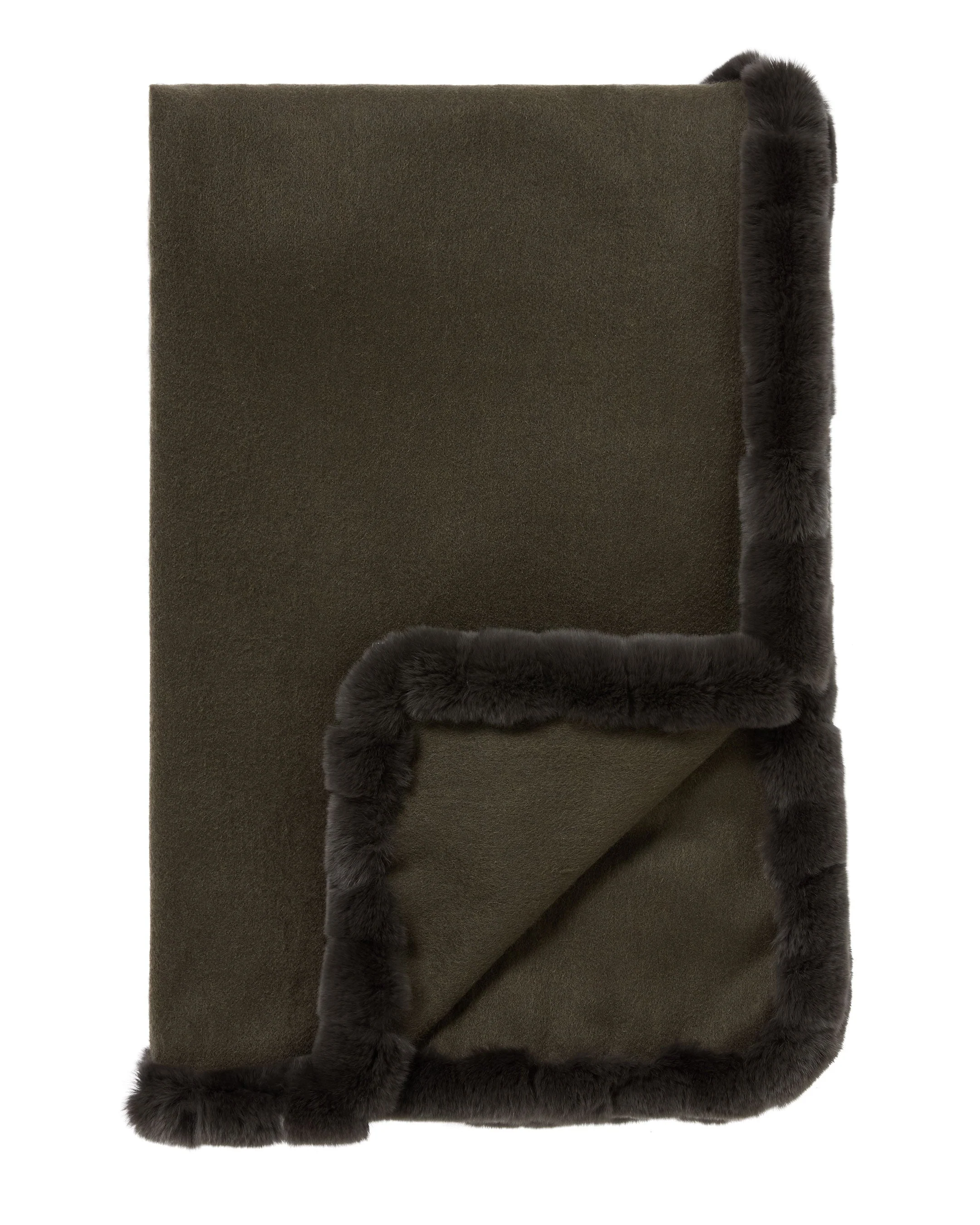 Women's Meribel Woven Fur Trim Cashmere Shawl Arabica Khaki Green
