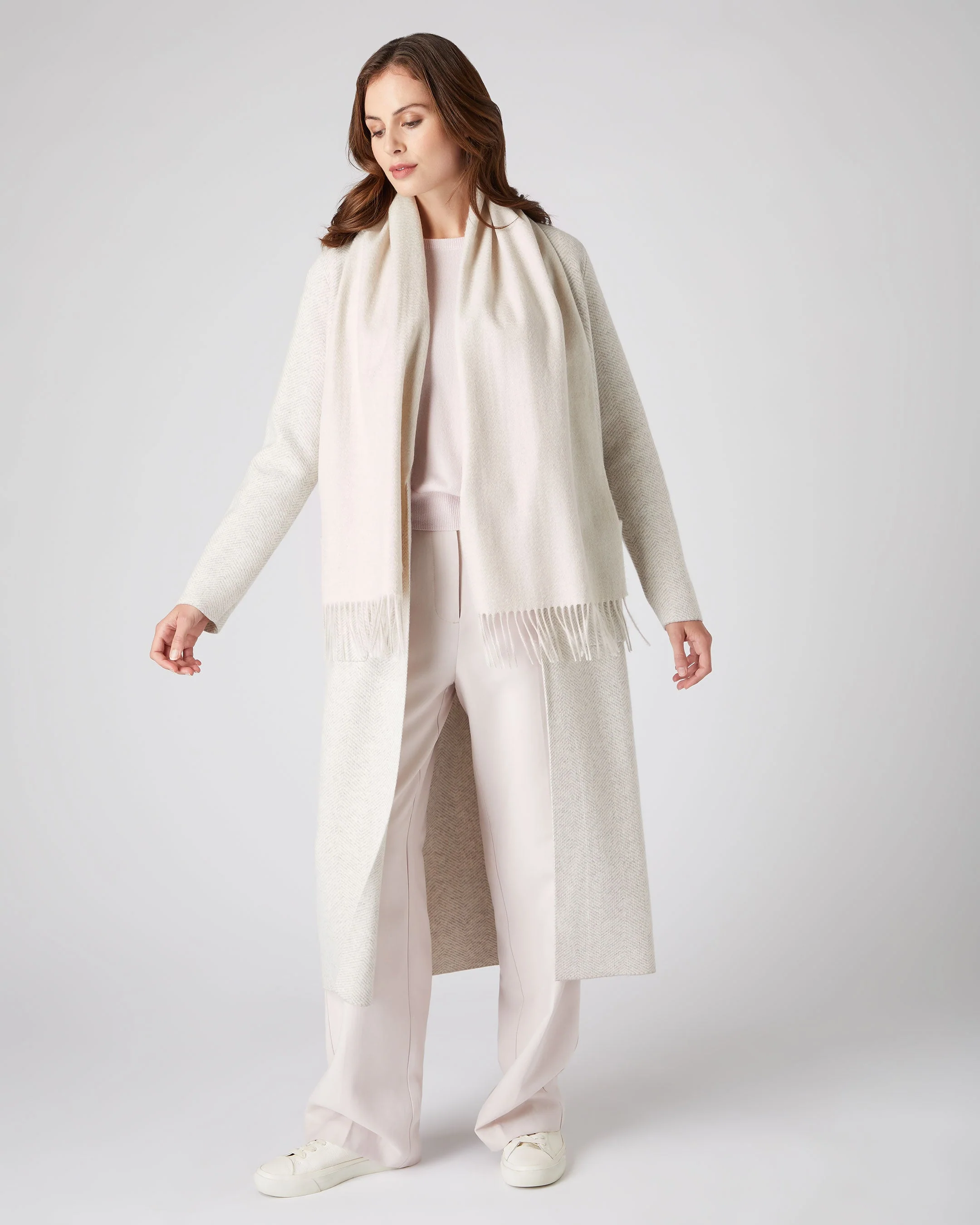 Unisex Woven Cashmere Scarf Ecru White - Image 2
