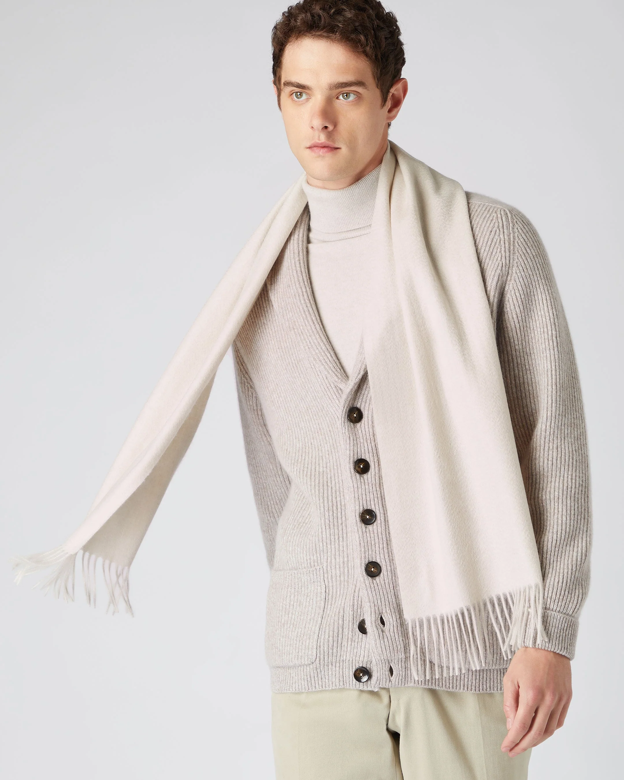 Unisex Woven Cashmere Scarf Ecru White - Image 3