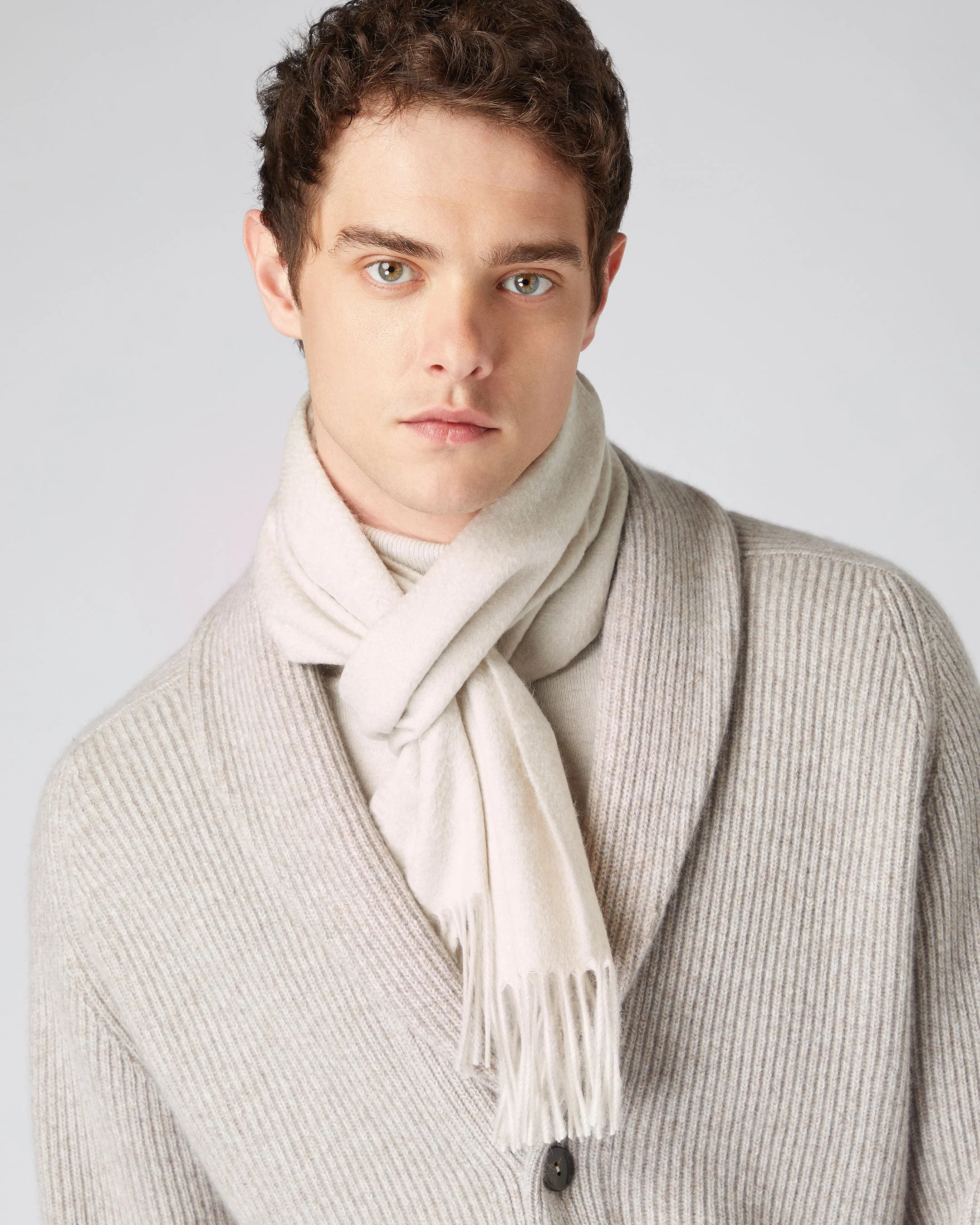 Unisex Woven Cashmere Scarf Ecru White - Image 5