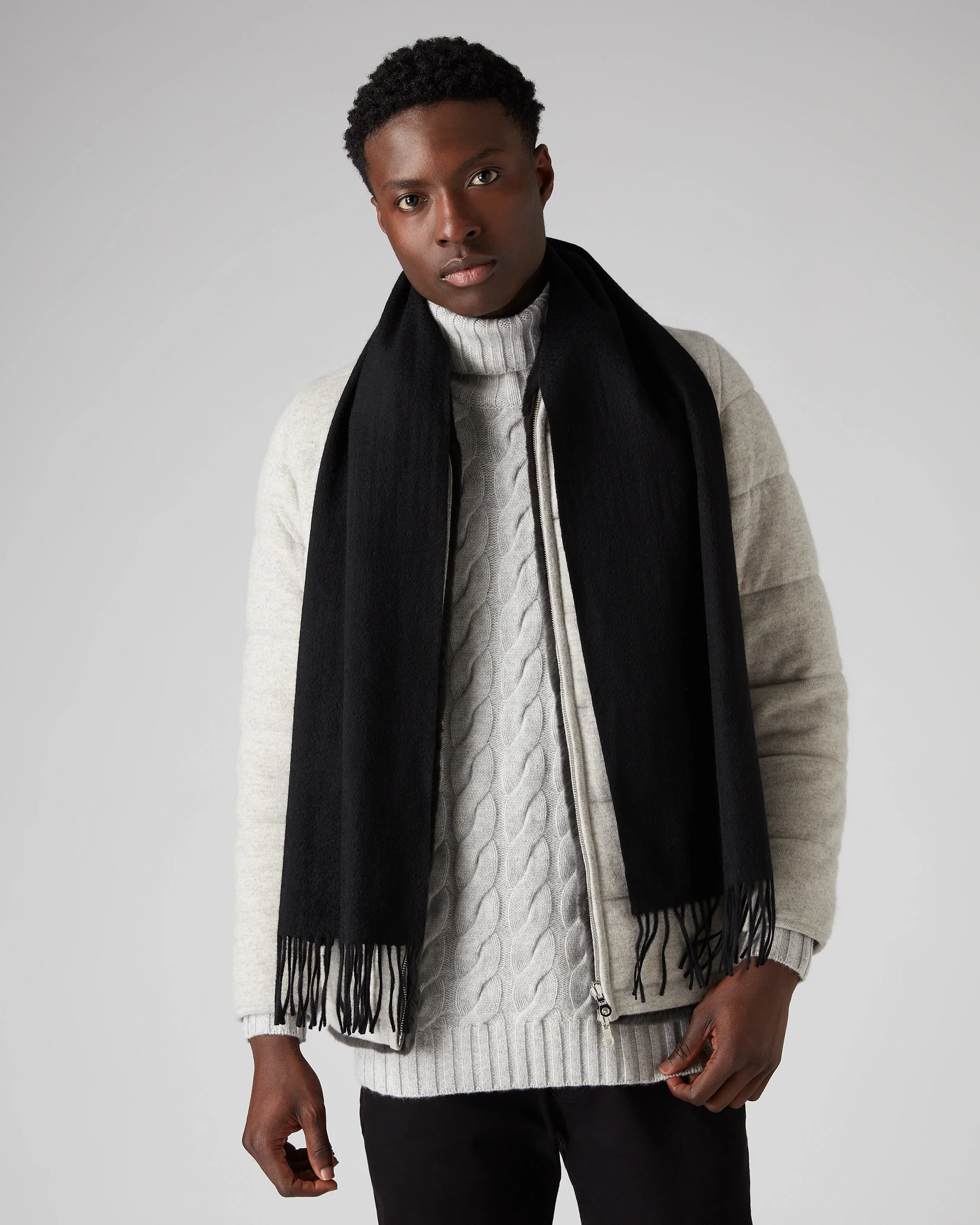 Unisex Woven Cashmere Scarf Black - Image 4