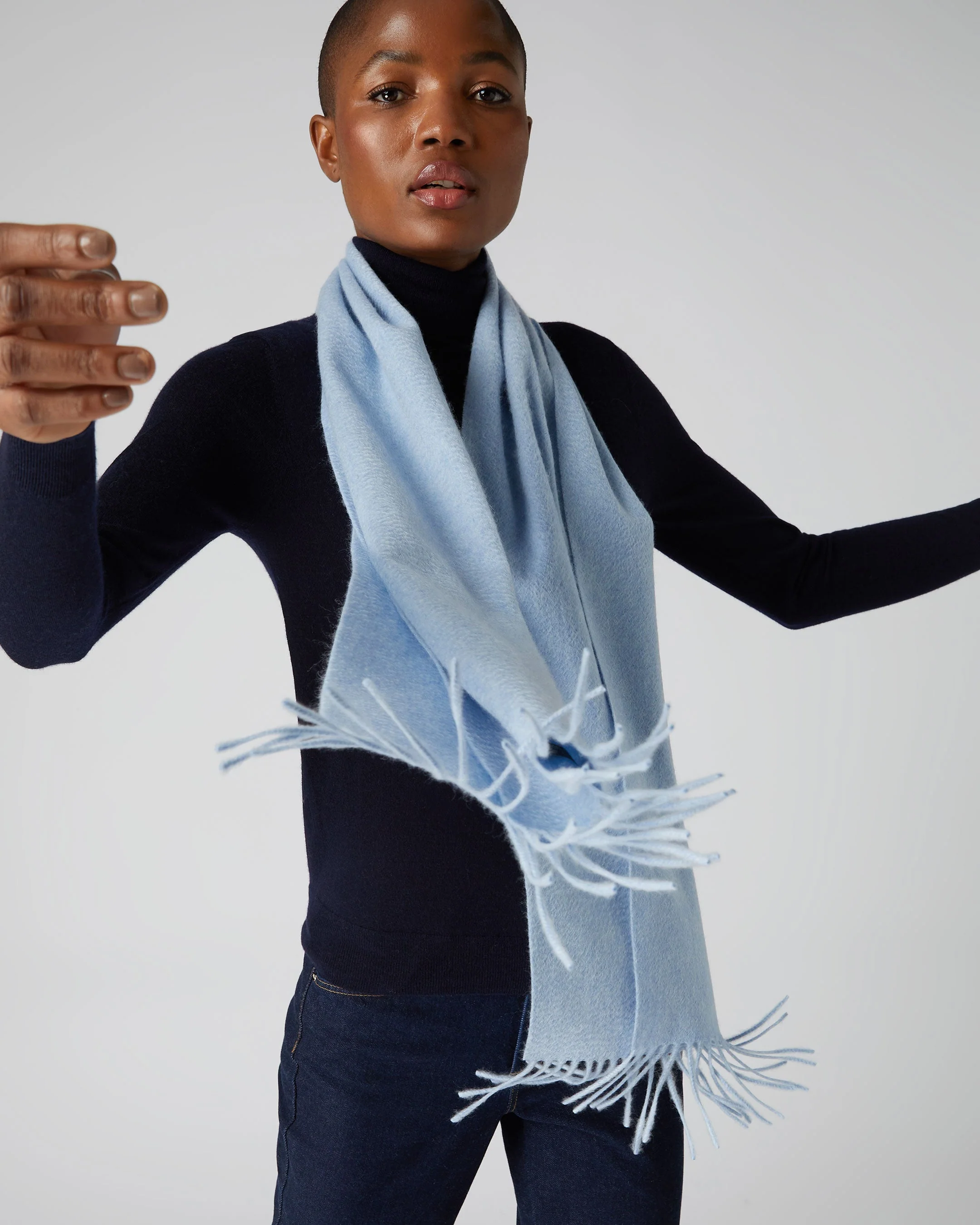 Unisex Woven Cashmere Scarf Cornflower Blue - Image 2