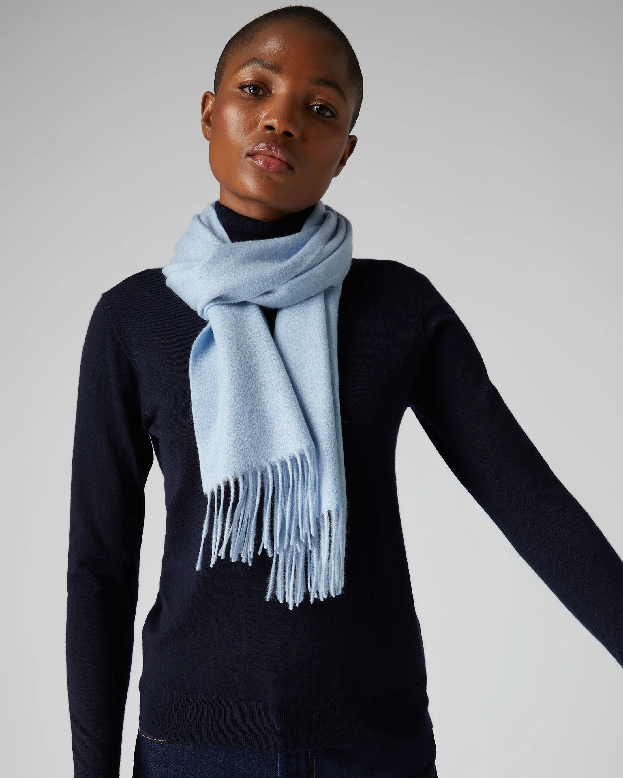 Unisex Woven Cashmere Scarf Cornflower Blue - Image 3